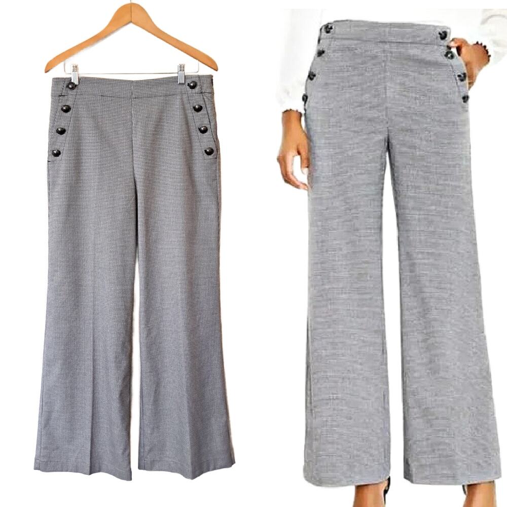New LOFT Riviera Wide Leg Sailor Pants Size 8 Dark Gray Houndstooth
